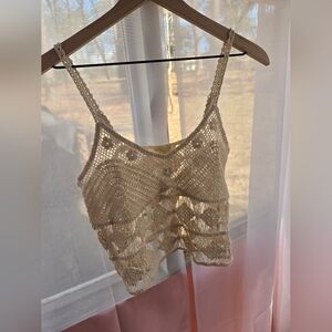 Cream Crochet Cotton Crop Tank